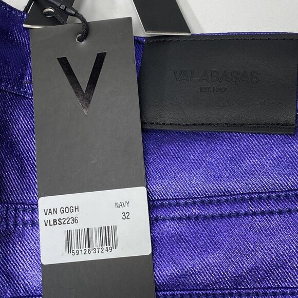 Valabasas Unisex Van Gogh Wax Flare Cargo Stacked Jeans Shiny Navy Size 32 - Picture 2 of 8